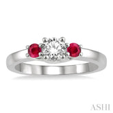 2.70 MM Round Cut Ruby and 1/3 ctw Past, Present and Future Round Cut Diamond Precious Ring in 14K White Gold